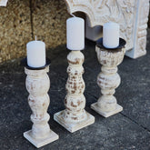 Indian Wooden Hand Carved Candle Holder Stand (Set of 3) 292